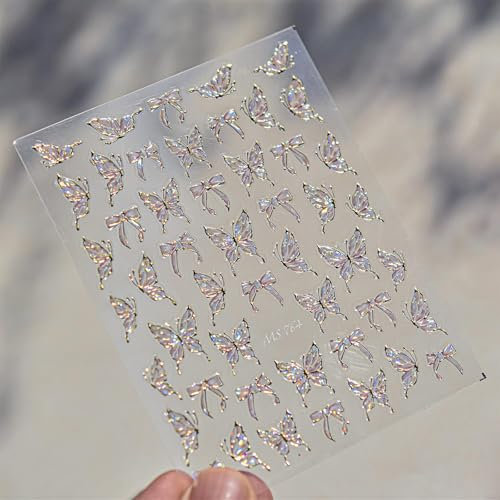 GlamRays Pink Shell Butterfly Nail Art Sticker Decals 1PCS 5D Relief Bubblegum Butterfly Bow Design Nail Adhesive Sticker