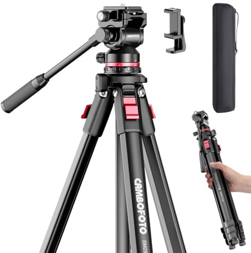 CAMBOFOTO 172,7 cm (68 Zoll) robustes Stativ mit Flüssigkeitskopf | Aluminium-Kamerastativ, 0,6 cm, glatter Schwenk-/Neigungskopf für DSLR/Camcorder/Fernglas/Spektiv/Teleskop, Belastung 4 kg