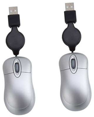SHINEOFI 2 Pièces Mini Souris Filaire USB Rétractable Argentée Portable et Compacte Résolution Optique Compatible Pc et Notebook Prise Main Confortable Ambidextre