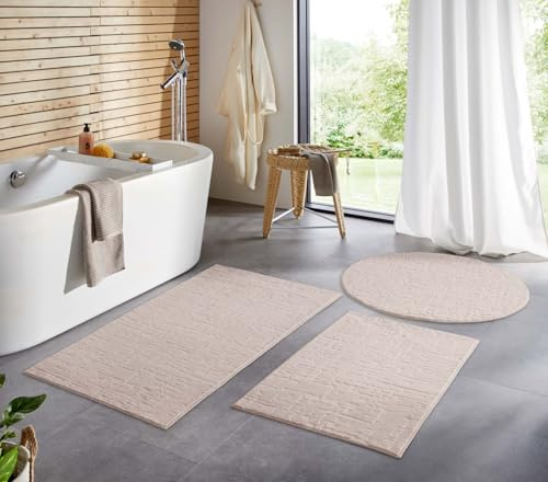 Taracarpet Badematte Badvorleger Homestyle rutschfest waschbar Badezimmerteppich Badewannenmatte, Badteppich, Duschmatte Badezimmer saugfähig Weich auch als Set Beige Vintage 080x150 cm