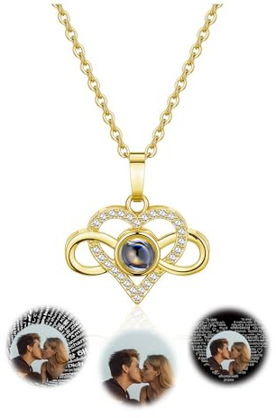 Jovivi Personalisierte Kette Bild Projektion Kette mit Foto Herz Anhänger Silber Rose Gold Fotogeschenke für Damen Schwester Freundin Mama