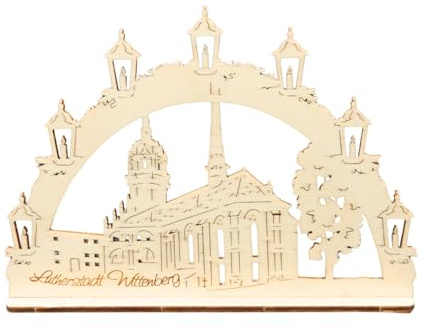 Midi Schwibbogen Lutherstadt Wittenberg Schlosskirche, 15 cm Miniatur - Holzkunst aus Sachsen