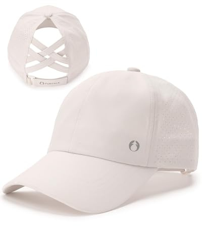 FURTALK Damen Baseball Cap Basecap mit Zopföffnung verstellbare Mesh Kappe schnell trocknend Weiß