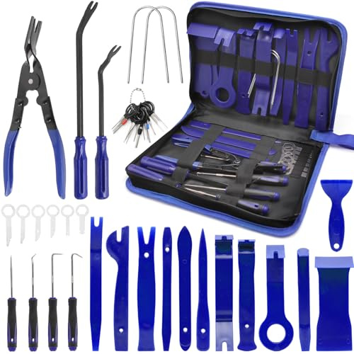 Yoolly 38Pcs Car Trim Removal Tool Kit,Car Panel Door Audio Radio Stereo Removal Tools, Stereo Radio Removal Keys, Automotive Repair Plastic Pry Prying Tools Hook Pick Set