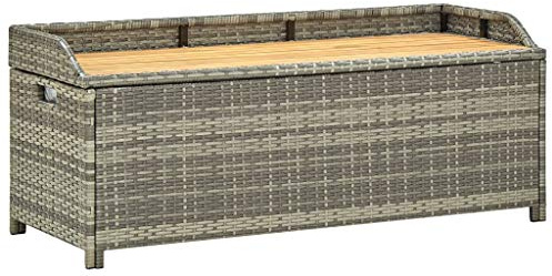 Mokuyary Gartenbank mit Stauraum 120 cm Poly Rattan Grau Sitzbank Parkbank mit Kissenbox, Balkonbank Outdoor Bank für Garten Terrasse Balkon