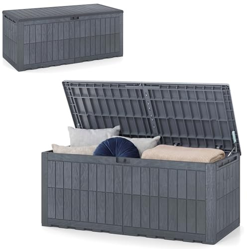RELAX4LIFE Gartenbox wetterfest, 680 L Auflagenbox mit abschließbarem Deckel, Aufbewahrungsbox mit Stauraum, Kissenbox Outdoor wasserdicht, Auflagentruhe für Garten Balkon Terrasse, bis 280 kg, Grau