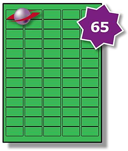 Label Planet® 65 Per Page/Sheet, 5 Sheets (325 Sticky Green Mini Labels), Blank Plain Matt Quality A4 Coloured Stickers, for Laser/Copier/Inkjet Printer, UK LP65/38C, 21.2 x 38.1 MM, Colour Coding