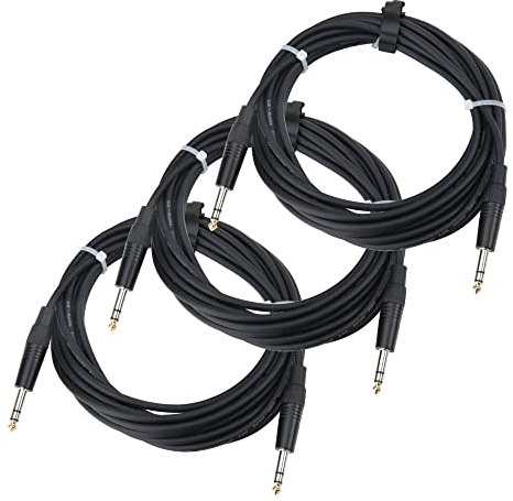 Pronomic Set de 3 Stage INSTS-6 Cable Jack Estéreo (simétricamente blindado, dos conductores, jack estéreo de 6,3 mm ? jack estéreo de 6,3 mm, 6 m de largo) Negro
