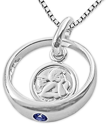 CLEVER SCHMUCK Junge Taufkettchen Taufring 12 mm Engel rund Stein safirblau & Kette Venezia 36 cm Sterling Silber 925 für Jungen im Taufe Etui