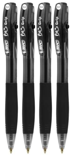 Bic Bu3 Grip 1.0 Black Retractable Ball Pen 4 Pack Stationery