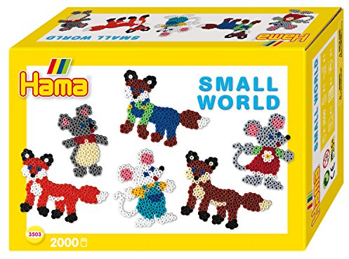 Hama Perlen 3503 Geschenk-Set Kleine Welt mit ca. 2.000 bunten Midi Bügelperlen mit Durchmesser 5 mm, Stiftplatten Maus und Fuchs, inkl. Bügelpapier, kreativer Bastelspaß für Groß und Klein