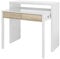 Habitdesign Mesa Escritorio Extensible, Mesa Estudio, Consola, Color Blanco Artik y Roble Canadian, Medidas: 98,5 cm (Largo) x 36-70 cm (Fondo) x 87,5 cm (Alto)