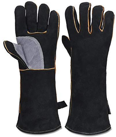 Gants résistants au feu et à la Chaleur extrêmes, Cuir avec Coutures en Kevlar, Parfaits pour cheminée, poêle, Four, Grill, soudage, Barbecue, mig, Support à marmite, Traitement des Animaux