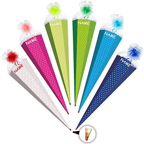 alles-meine.de GmbH Schultüte - blau/türkis/kräftiges hellblau - Punkte weiß - 85 cm - eckig - incl. Name und Schleife - Tüllabschluß - Rohling - Zuckertüte - Bastelschul..