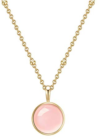 Glanzstücke Damen-Kette Sterling Silber gelbgold mit Anhänger Rosen-quarz rosa Länge - Edelsteinkette für Frauen Heilsteine Rosen-Quartz
