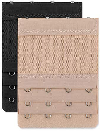 sourcing map Sujetador Sujetador Elástico Extensores Extensión Gancho 3 Filas(2/3/4 Gancho) Para Las Mujeres Negro 2 + Albaricoque 4 Ganchos