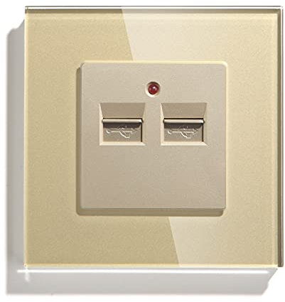 BSEED Double USB Wall Socket 3.1A Dual Charging Power Outlet Crystal Panel Gold