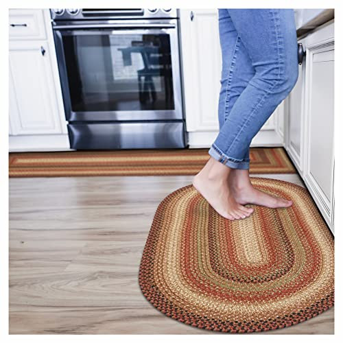 Homespice Lebkuchen-Jute-Teppich, geflochten, 68.6x114.3 cm, oval, braun-rot-schwarz, natürlicher Jute-Teppich, für den Innenbereich, Küchenteppich, Schlafzimmertür, primitiv, Bauernhaus-Dekor