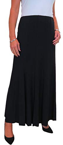 icecoolfashion Women's 38 Long Ankle Length Panel Swing Flare Maxi Skirt Soft Stretch Sheen Fully Lined Black 10-22 (XL)