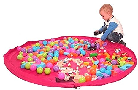 Funky Planet Kinder Spielteppich - Spielmatte Kinder - Aufbewahrungstasche XXL - Faltbar - Spielzeugaufbewahrung - Nylon - Dark Pink - Kordelzug - 150 cm x 150 cm