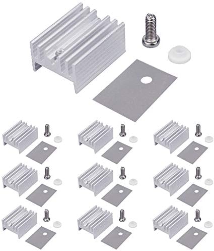 WayinTop 10Set Aluminium TO-220 Kühlkörper Montagesets Kits, Kühlkörper + Schraube + Unterlegscheibe + Isolierer gummiertes Silikon für TO-220 MOSFET-Transistor/LM78XX Spannungsregler(20mmx15mmx10mm)