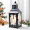 JHY DESIGN Hängende Kerze Laternen, Vintage-Stil Laterne 37,5cm Hoch Metall Dekorative Kerzenhalter Glas Gartenlaterne für Balkon Indoor Outdoor Hochzeiten Wohnzimmer Terrasse(Schwarz mit Goldpinsel)