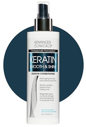 Advanced Clinicals Keratin Detangler Spray. Detangling Hair Spray for Strong, Shiny Hair. Lightweight, Leave-in Conditioner with Amino Acids, Vitamin B5, Olive Oil Softens and Nourishes Hair, 8 Fl Oz
