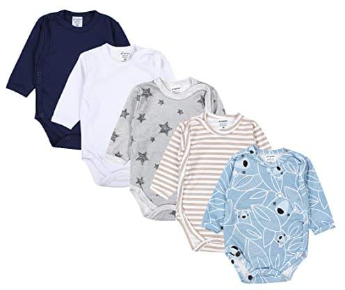 TupTam Baby Body Langarm – Wickelbody Langarm im 5er Pack aus Baumwolle für Mädchen und Jungen, Farbe: Junge 8, Größe: 80