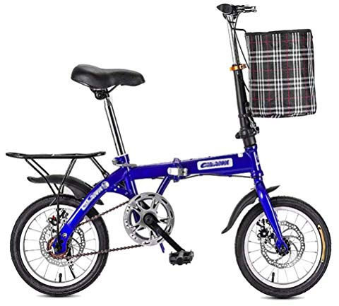 Dbtxwd 14 Zoll 16 Zoll 20 Zoll Klapprad Student Fahrrad Single Speed Scheibenbremse Adult Compact Faltbare Fahrradgetriebe Klappsystem Ampel Voll,Blau,14inch