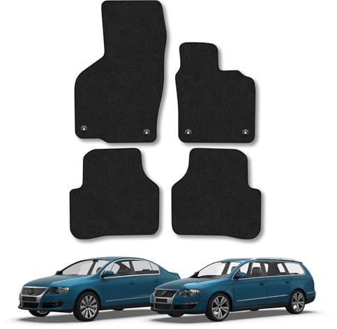 VW Passat (2005-2011) Car Mats Accessories Tailored Fit Carpet Floor Mats Non Slip Black Trim Full Coverage Compatible Accessory Front Rear Set Anti Slip Granulated Backing Hand-Finished Clips