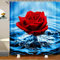 Rose Duschvorhang Romantische Blumenblüte Rote Rose Reflexion auf Wasser Bad Vorhang, Stoff Bad Vorhang mit 12 Haken, blau und rot Bad Vorhang, maschinenwaschbar, 180X210