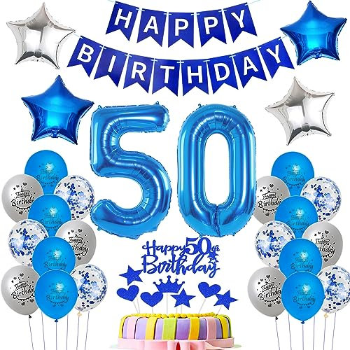 Luftballons 50 Geburtstag Mann deko blau, Geburtstagsdeko 50 Jahre Mann Dekoration, Ballon 50. Geburtstag Männer blau, Deko 50. Geburtstag Luftballons,Tortendeko 50. Geburtstag Mann kuchen deko