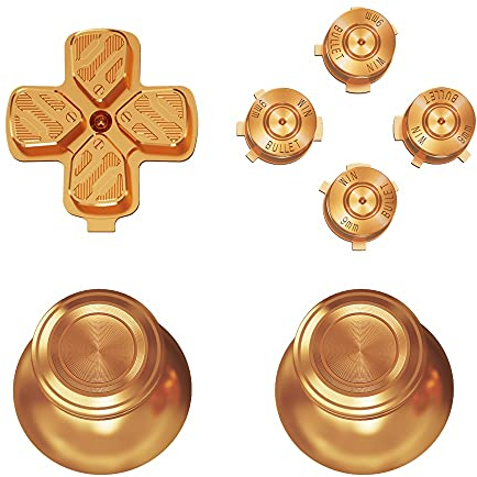 eXtremeRate Aluminium Knöpfe Buttons für ps5 Controller, DIY-Ersatz Thumb Grips Sticks Joysticks & D-Pad & Aktionstasten, Custom Metall Tasten Zubehör für ps5(Gold)-KEIN Controller