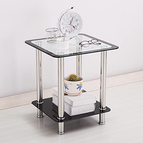 ZSH Couchtisch, Nordisches Wohnzimmer Sofa-Teller, gehärteter Glas-Nachttisch, Edelstahl-Beine, Kleiner quadratischer Tisch, Telefontisch (Color : B)