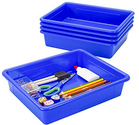 Storex Aufbewahrungsbehälter in Briefgröße, Flacher Organizer für Klassenzimmer, Büro und Zuhause, Blau, 5er-Pack (62517A05C), 25,4 x 33 x 7,6 cm