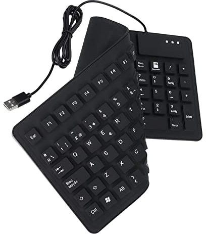 Teclado de Silicona Plegable, Teclado Estándar con Cable USB Español de 105 Teclas, Teclado Enrollable Silencioso a Prueba de Agua, Teclado Portátil Silencioso para PC Portátil