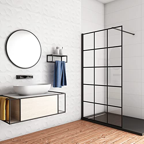 Aica Sanitär 100x200cm Walk in Duschwand 8mm Glas Dusche Duschabtrennung Schwarz