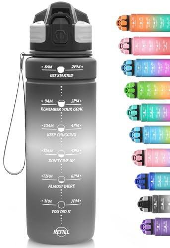 Niggeey 500ml & 700ml & 1000ml Motivational Water Bottle with Time Marker, Sports Water Bottles, Leak Proof BPA Free Tritan Drink Bottle for Kids, Men, Women, Running, Cycling, School, Gym and Sport