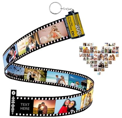 uniqicon Personalised Keychain with Photo, Colorful Custom Camera Film Roll Album Keychain, Personalised Film Roll Keyring, Spotify Keyrings,Xmas Gift For Friend Dad Mom Lovers
