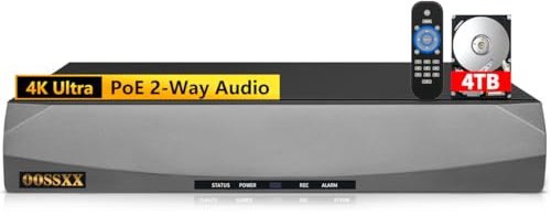 OOSSXX 8.0/4K Megapixel 16-Channel POE NVR Network Video Recorder, Supports up to 16 x 8MP/4K IP Cameras, Max to 8TB Hard Drive (4TB HDD Included)