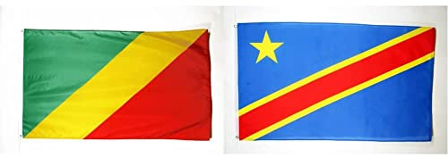 AZ FLAG - Drapeau République du Congo - 150x90 cm - Drapeau Congolais 100% Polyester avec Oeillets Métalliques Intégrés - 110g & Drapeau République Démocratique du Congo 150x90cm - Polyester léger