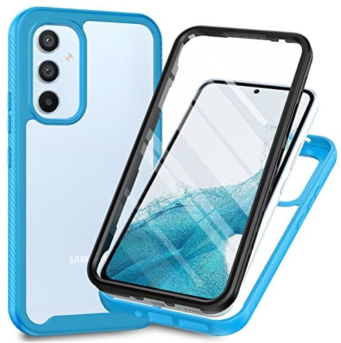 Samsung Galaxy A54 5G Case with Built-in Screen Protector, 360 Full Body Protective Cover Heavy Duty Anti-Scratch Shockproof Slim Silicone Bumper Clear Phone Case for Samsung A54 5G, Light Blue