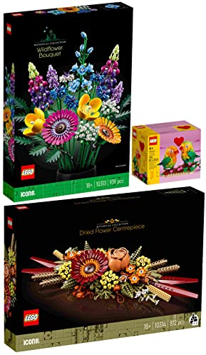 Lego 3er Set: 10313 Wildblumenstrauß, 10314 Trockenblumengesteck & 40522 Valentins-Turteltauben