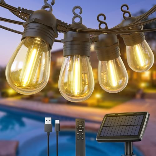GlobaLink Guirlande Guinguette Solaire et Charge Extérieur, 12.5M 10+1 Leds 4 Modes Guirlande Lumineuse IP65 Etanche Décoration Guirlande Led Graduable pour Jardin Terrasse Pergola-Télécommandes
