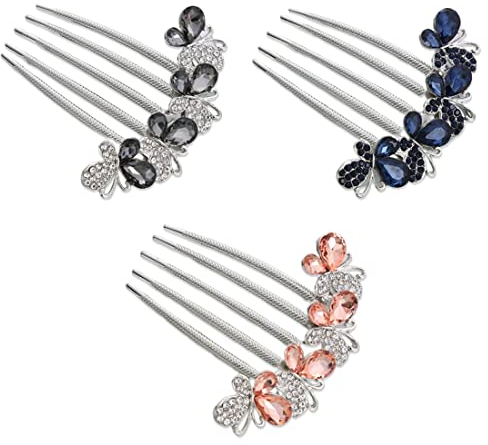 XPEX 3er-Pack Haarkämme mit Strass, Haarkämme, Schmetterling und Blumen, Haarkämme mit Strass, Haarkämme für Frauen, Mädchen, Geschenke, Braut-Haar-Accessoires, Haarseitenkämme für Frauen und Mädchen
