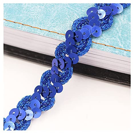 Yurosiay 10m×1.5cm Paillettenband Glänzende Geflochten Paillettenborte Wellig Dekoband Pailletten Zierband Bunt Paillettenband zum Aufnähen Paillettenbesatz für DIY Nähen Handwerk Dunkelblau