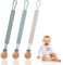 Silicone Dummy Clips, 3Pack Soother Chain Pacifier Clip Holder for Baby Girls and Boys, Fits for Most Pacifier Styles and Teething Toys (Gray+Green+Blue)