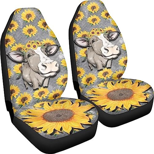 Poceacles Kuh Sonnenblumen Druck Universal Camo Autositzbezug für Damen Herren, Autositzbezüge für Vordersitz, weiche Eimer-Autositzbezüge, F8