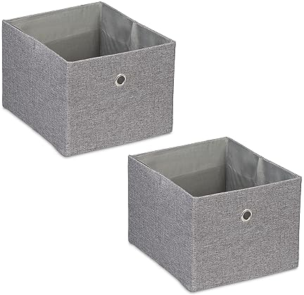 Relaxdays Aufbewahrungsbox, kleine Ordnungsbox aus Stoff, 2er-Set, HBT: 16 x 20,5 x 25 cm, Faltbarer Regalkorb, Grau