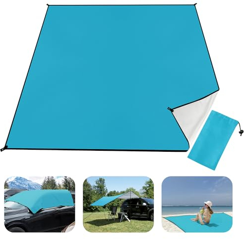Brovamo Stranddecke Sandfrei, Outdoor Decke Ultraleicht Picknickdecke Wasserdicht 210 × 200cm Sand Campingdecke Wasserdicht Sandabweisend Zeltunterlage für den Wandern Campen - Aqua-Blau
